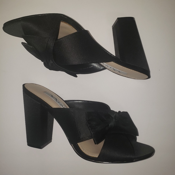NWT Nina Samina Black Satin Bow Mule Sandals - Picture 6 of 8